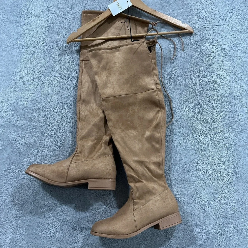 Rue 21 Over The Knee Boots Womens Size 9 Faux Suede Drawstring Tie Cowgirl